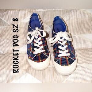Rocket Dog Sneakers in Blue and Orange Plaid SZ 8